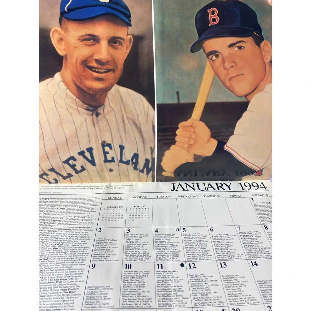 Vintage 1994 Play Ball MLB Baseball Wall Calendar Reggie Jackson Bobby Doerr